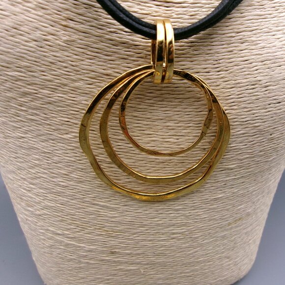 Joan Rivers Leather Cord Necklace with 2 Medallion Pendants, Hammered Gold Rings - Picture 3 of 9
